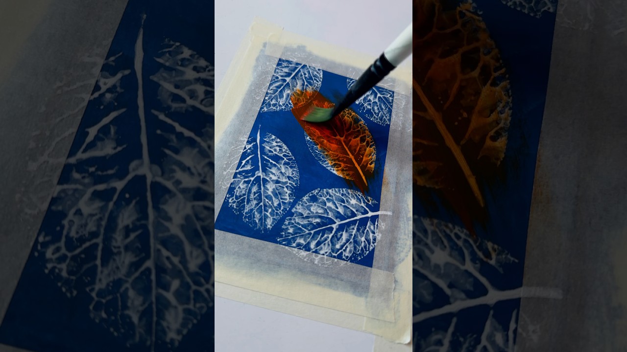 Postcard painting ideas / Leaf impressions / Leaf painting / Acrylic painting