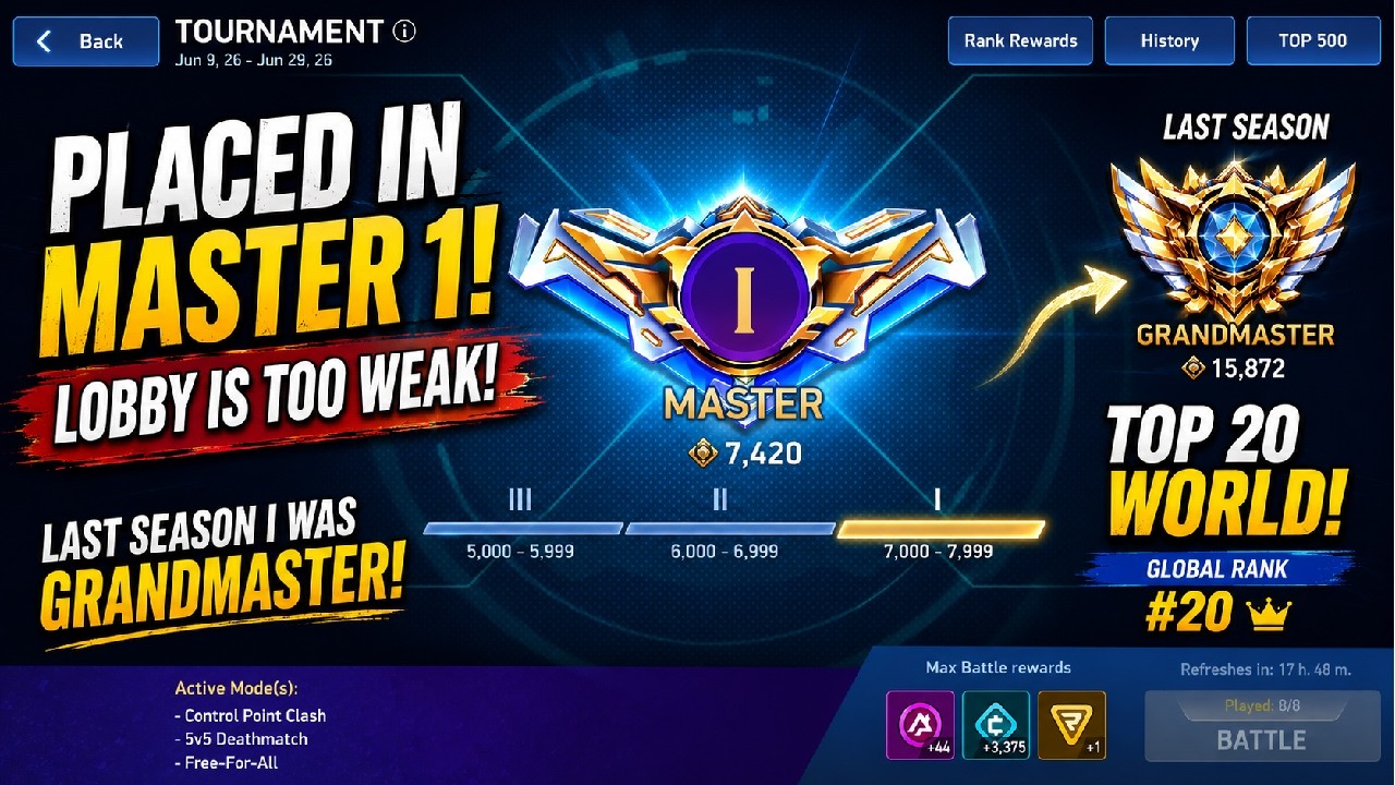 Mech Arena Tournament 3.0 - Last Season's TOP 20 placed in Master 1 Lobby!