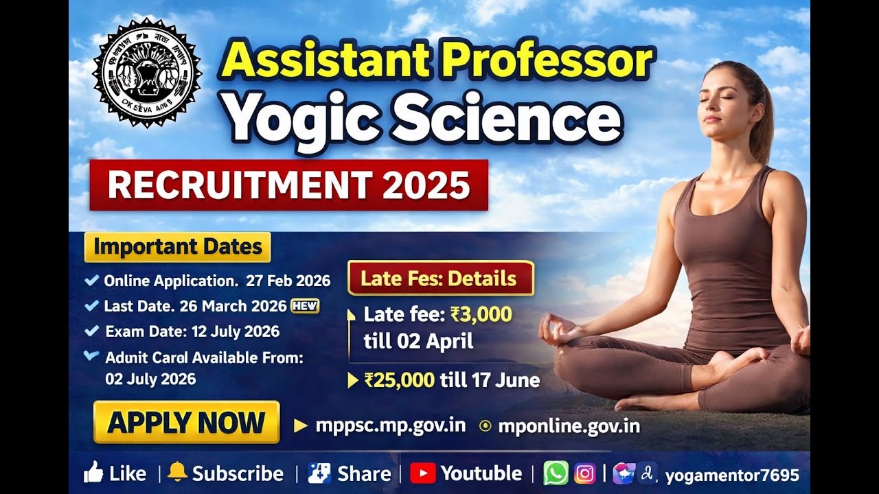 Assistant Professor Yoga Job|#yoga #mppsc #yogateacher #ugcnet #yogaeducation #ugcnet #yogajobs #phd
