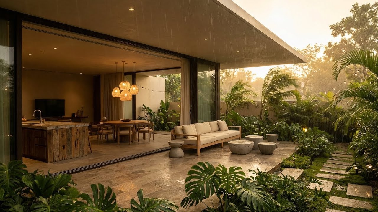 [Total Relief] Heavy Rain & Felt Piano on Mossy Stone Patio for Beating Daily Stress 🌧️