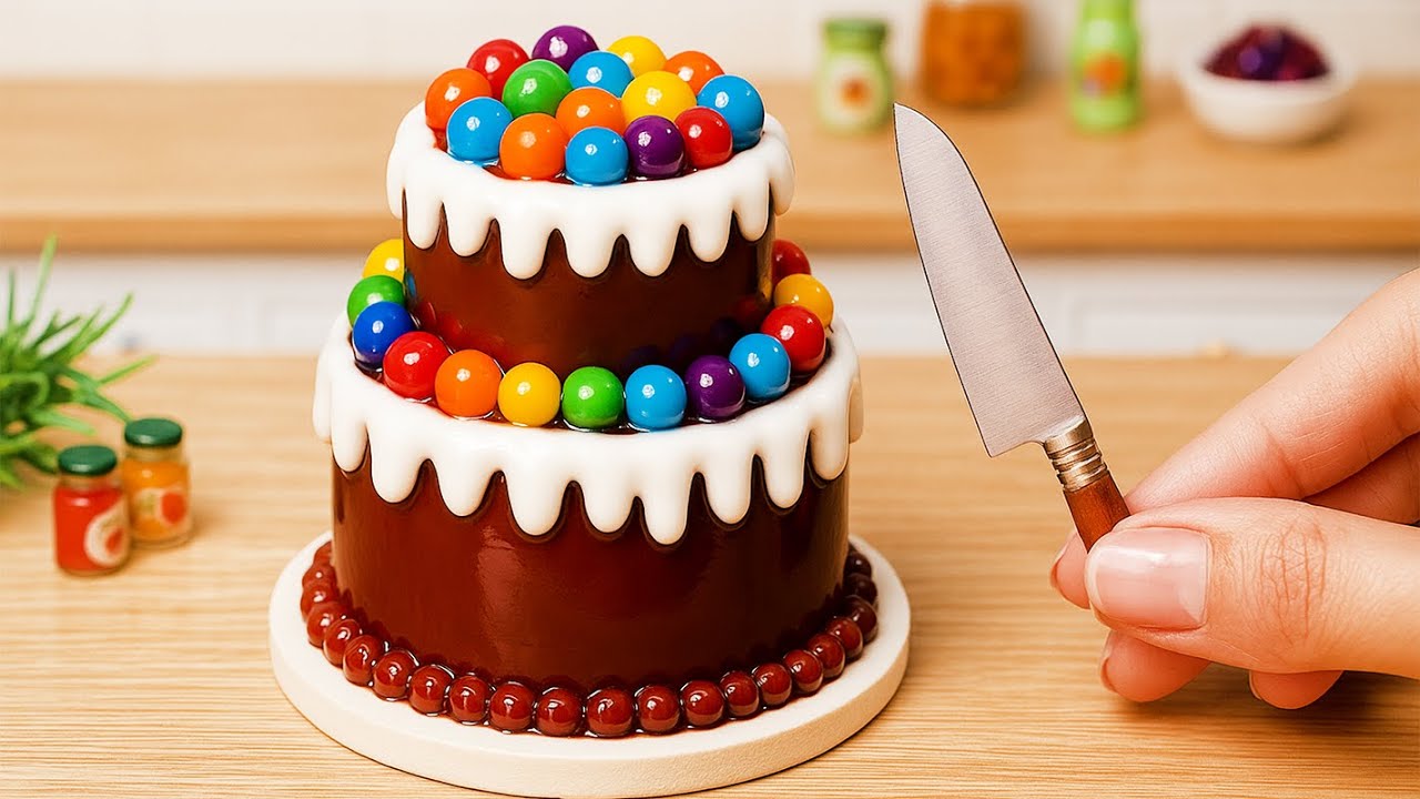 Miniature Cake Decorating | Cute Mini KitKat Cake Tutorial 🤎 Easy ASMR Sounds