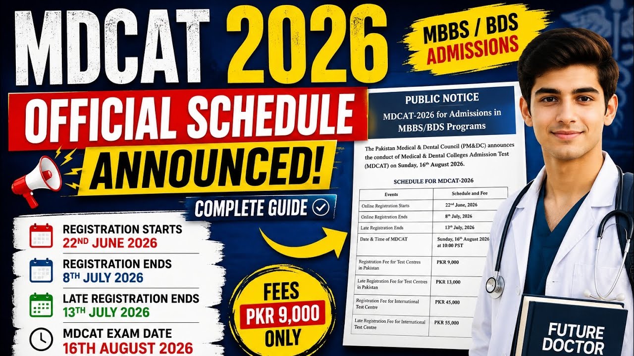 MDCAT 2026 Official Schedule Announced | Registration Date, Fee & Exam Date | Complete Guide