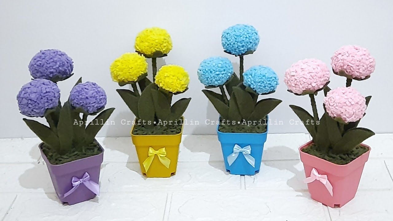 Diy bunga pom pom dari kain flanel||Diy felt flower pom pom||Diy kerajinan kain perca flanel