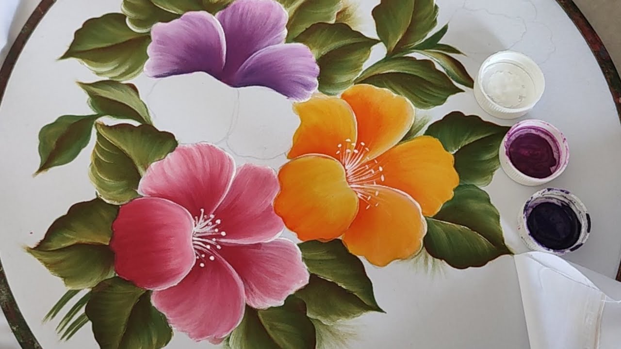 Tutorial painting new design. beautiful flower very easy painting. fabric painting