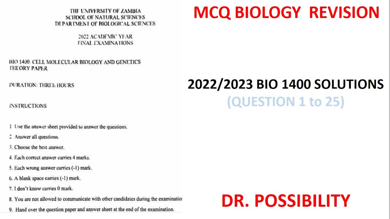 BIO 1400 2023 EXAM QUESTION 1 to 25 ANSWER