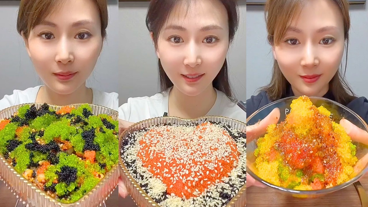 Chinese Colorful Fish Roe & Spicy Seafood ASMR | Crunchy Eating Sounds #130