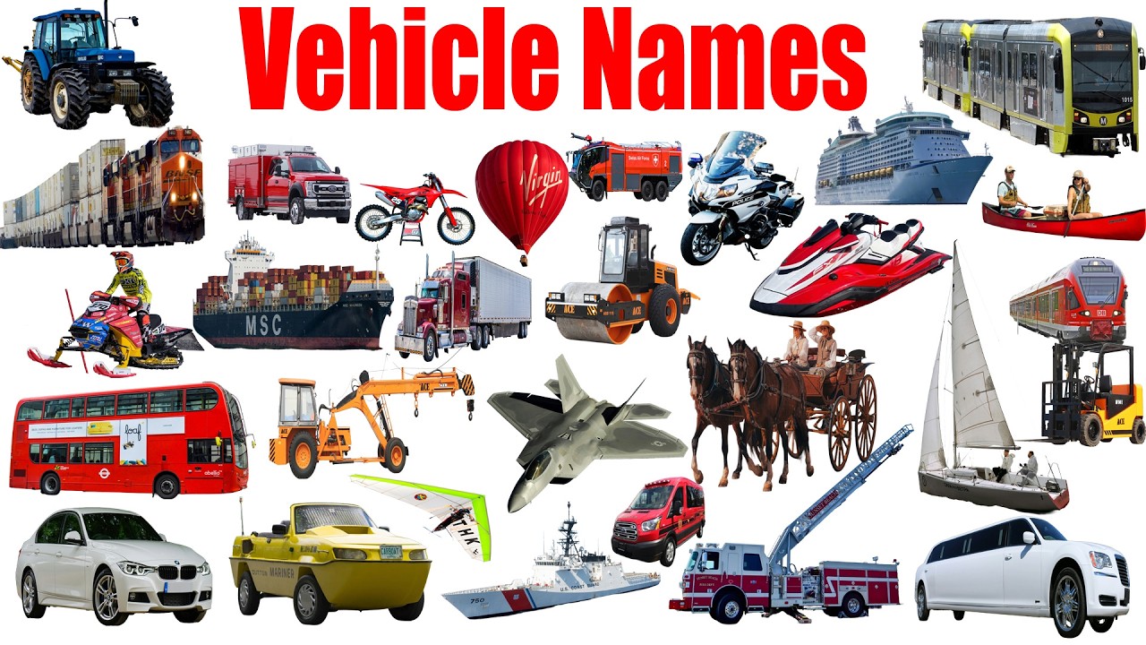 Vehicle Names  Learn 50 Vehicle Names in English with sounds  Mode of Transport for kids  Vehicles