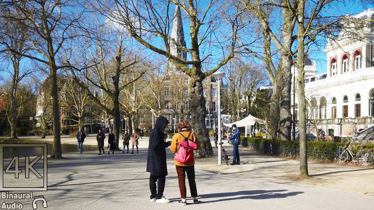 Walking The Vondelpark in Amsterdam City Center - 4K/60fps Walk - Binaural Ambient Sounds.