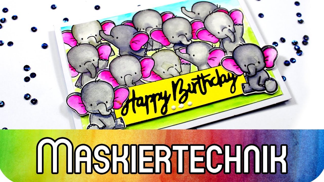 Karte mit Maskiertechnik stempeln | Msking Sheets und Adorable Elephants von My Favorite Things