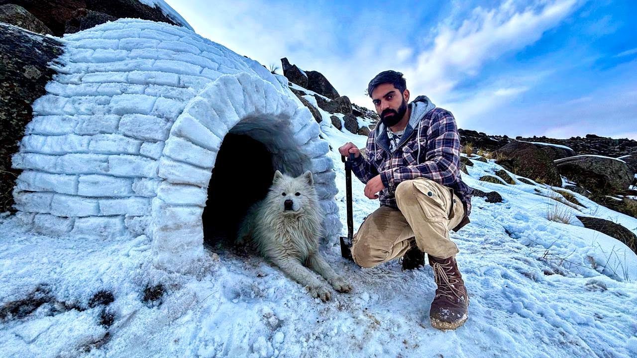 Building Igloo a safe, Warm and comfortable shelter in winter with using snow and rocks.