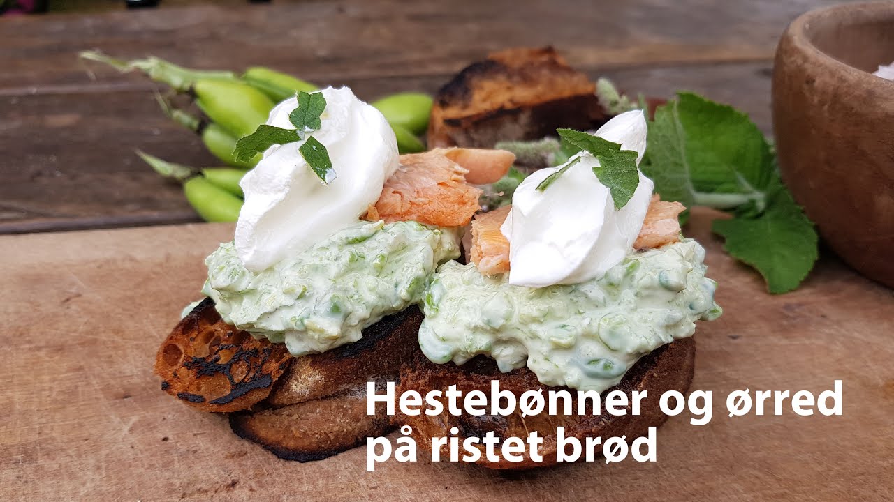 Hestebønner og ørred på ristet brød - Broad beans and trout on toast