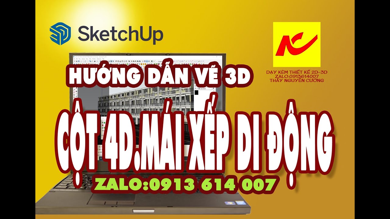 Học kèm SketchUp 3D ở Biên Hòa - HƯỚNG DẪN DỰNG 3D CỘT 4D MÁI XẾP DI ĐỘNG