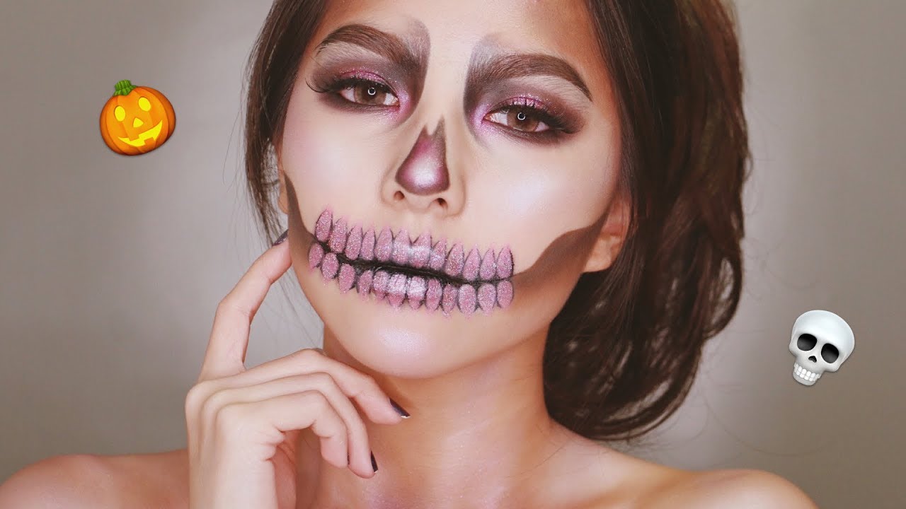 Pink Glam Skeleton/Skull Makeup Tutorial for Halloween 2018 🍂🎃