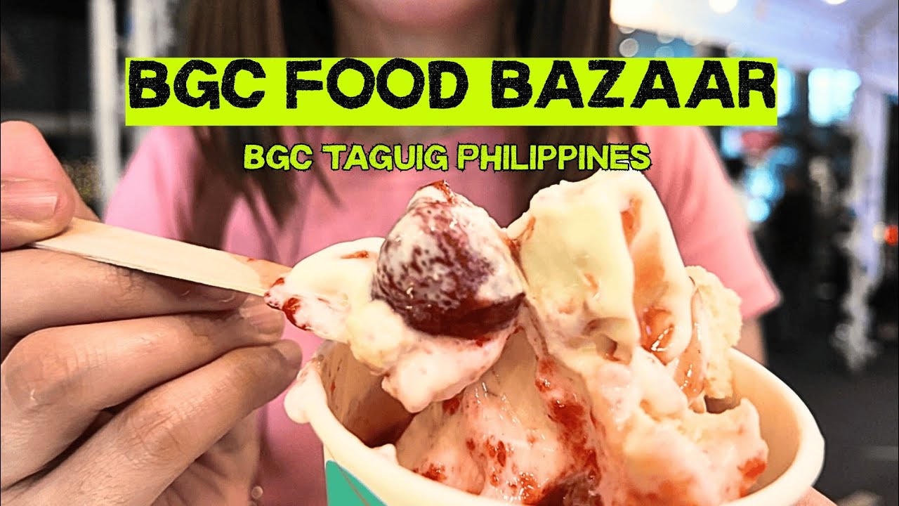 Еда на продовольственном базаре BGC TAGUIG FOOD BAZAAR на Филиппинах