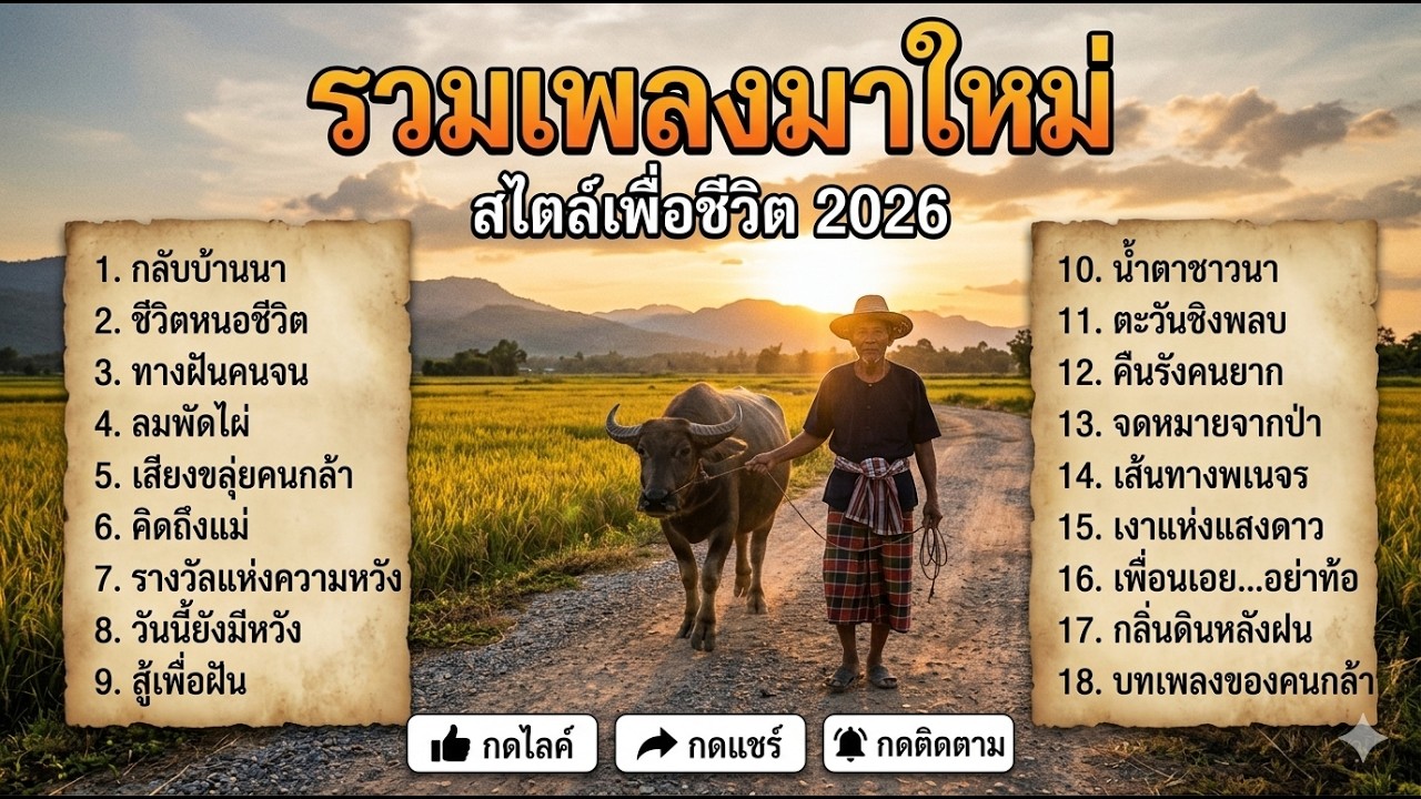 เพลงมาใหม่ แนวเพื่อชีวิต ฟังเวลาทำงานเวลาขับรถ ยาวๆ 1ช.ม