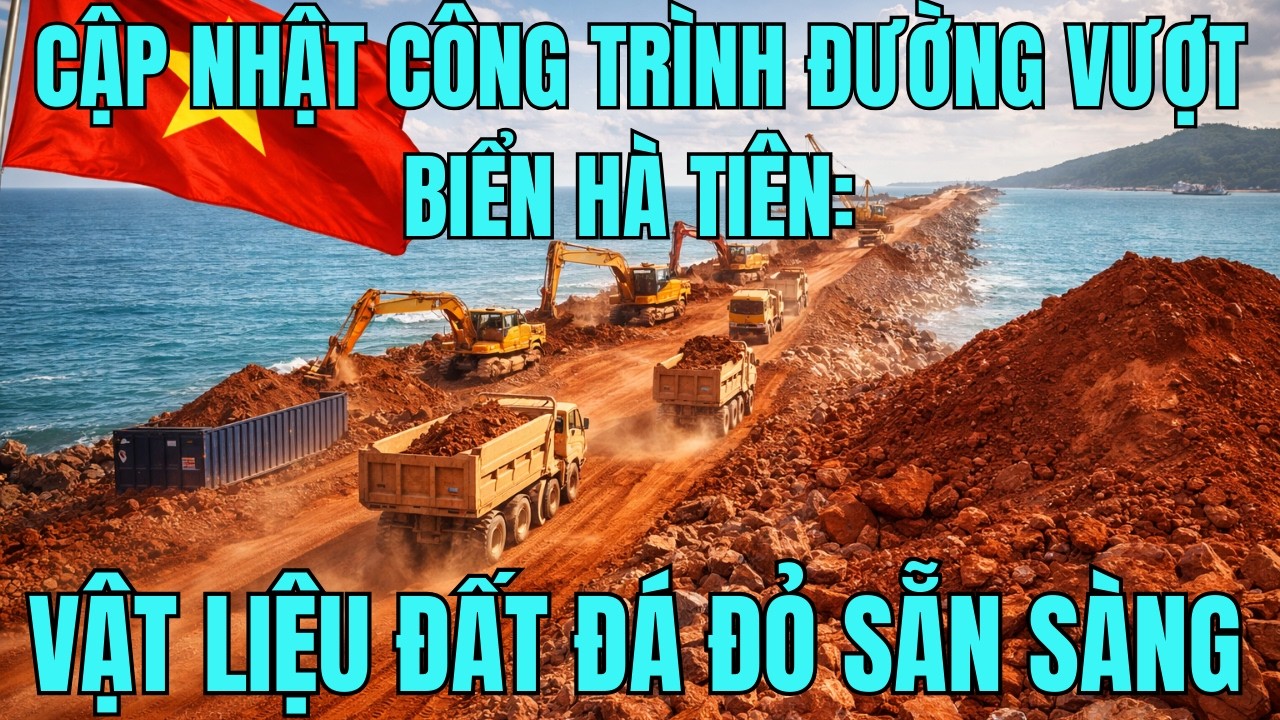 Cập nhật công trình đường vượt biển Hà Tiên: Vật liệu đất đá đỏ sẵn sàng