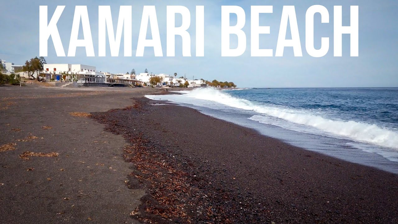 #26 Walking at Kamari beach listening to ocean sounds and waves in Santorini island, Greece