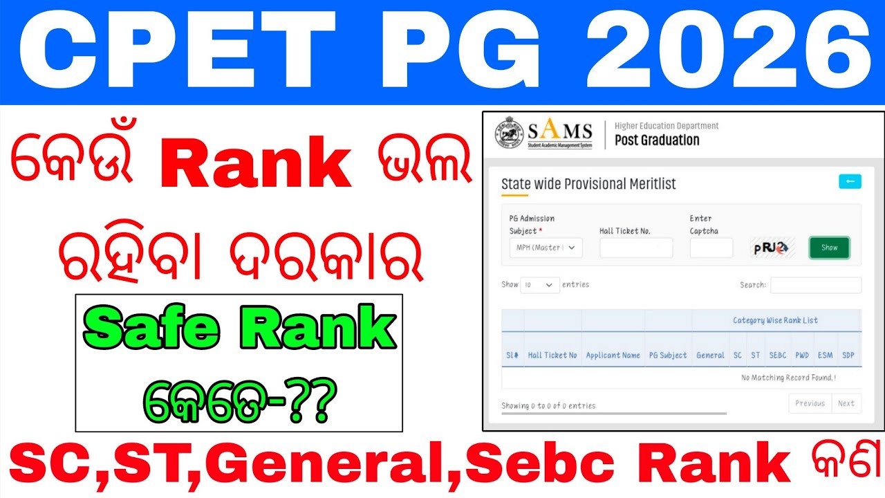 CPET PG Entrance Result 2026//Odisha PG General Rank vs Category Rank Which One is most important 🎉🎉