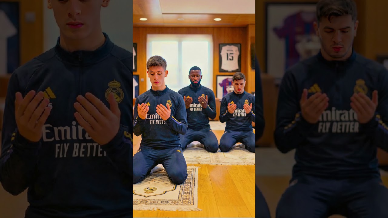 Arda Guler, Rudiger and Brahim Diaz are seen Praying after the Real Madrid today's training session