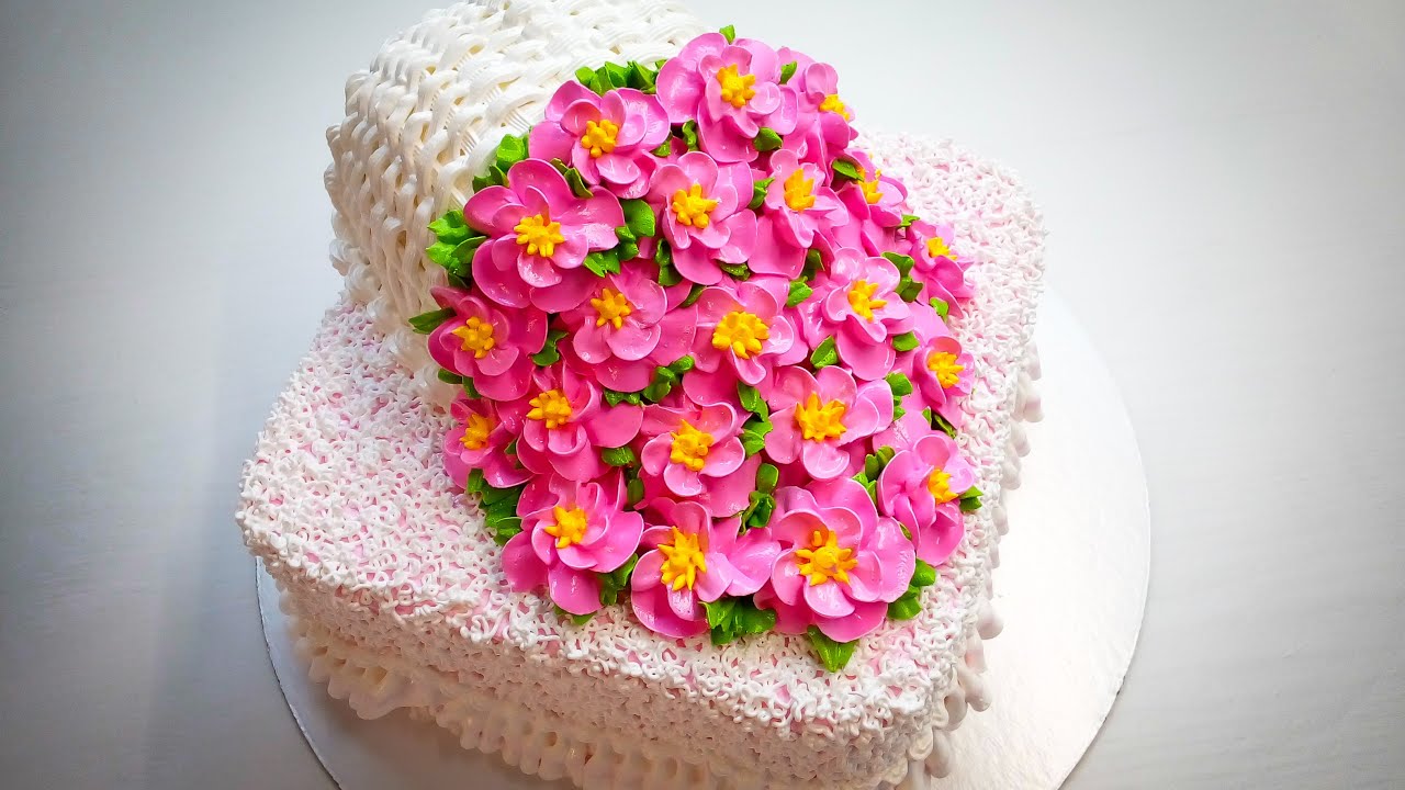Торт Цветы с корзины(крем БЗК). /Flowers from the basket on the cake(protein custard).