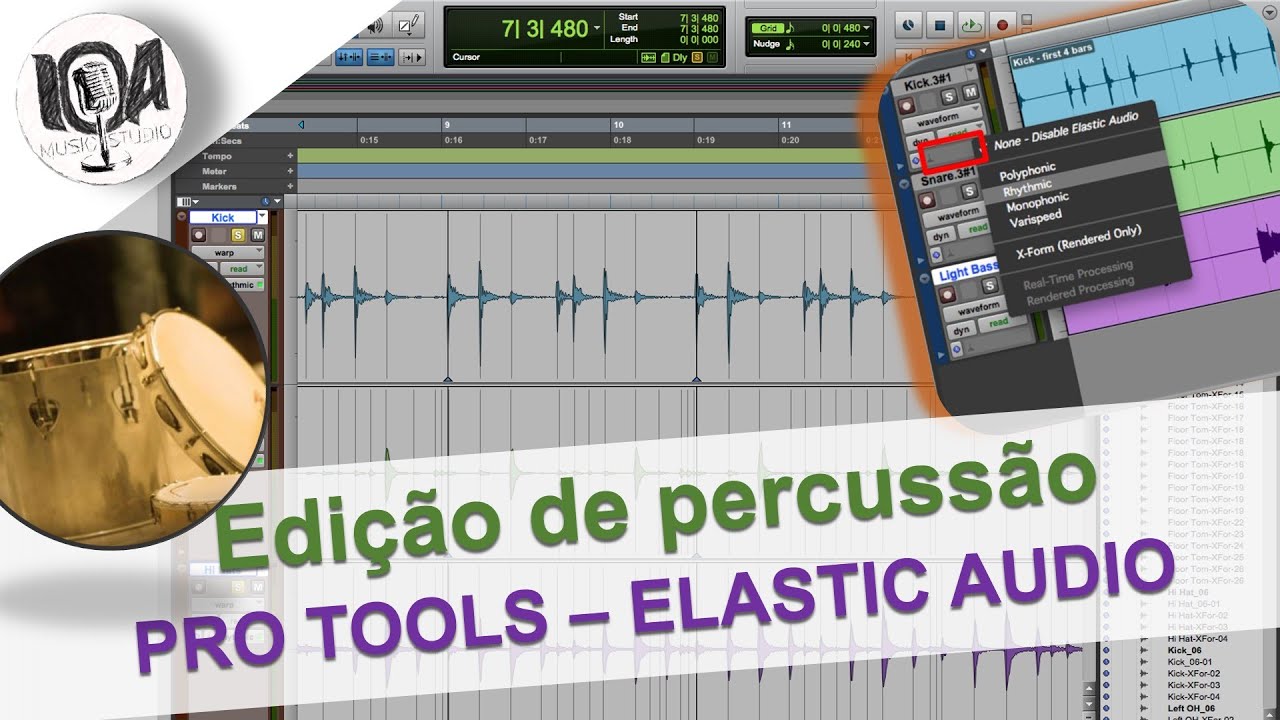 Editando PERCUSSÃO de samba no PROTOOLS - Elastic audio