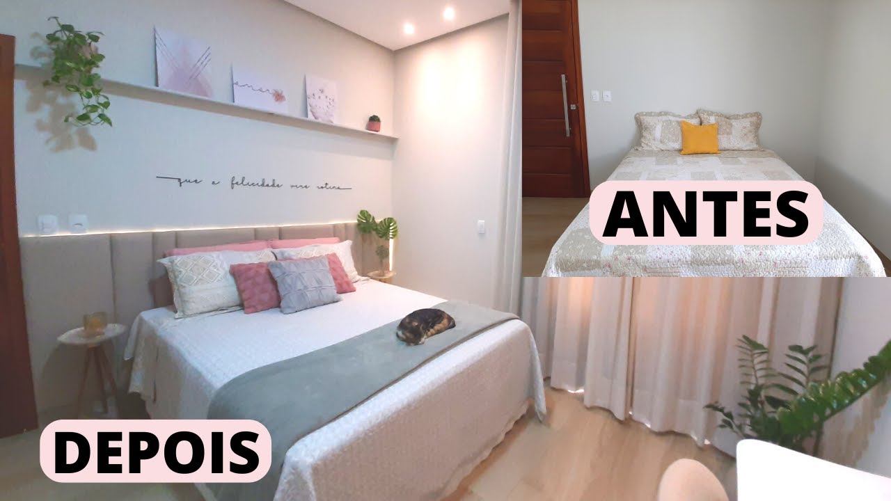 DECORANDO QUARTO SIMPLES gastando pouco... FICOU LINDO 😍😍  Diy quarto com cabeceira estofada e led