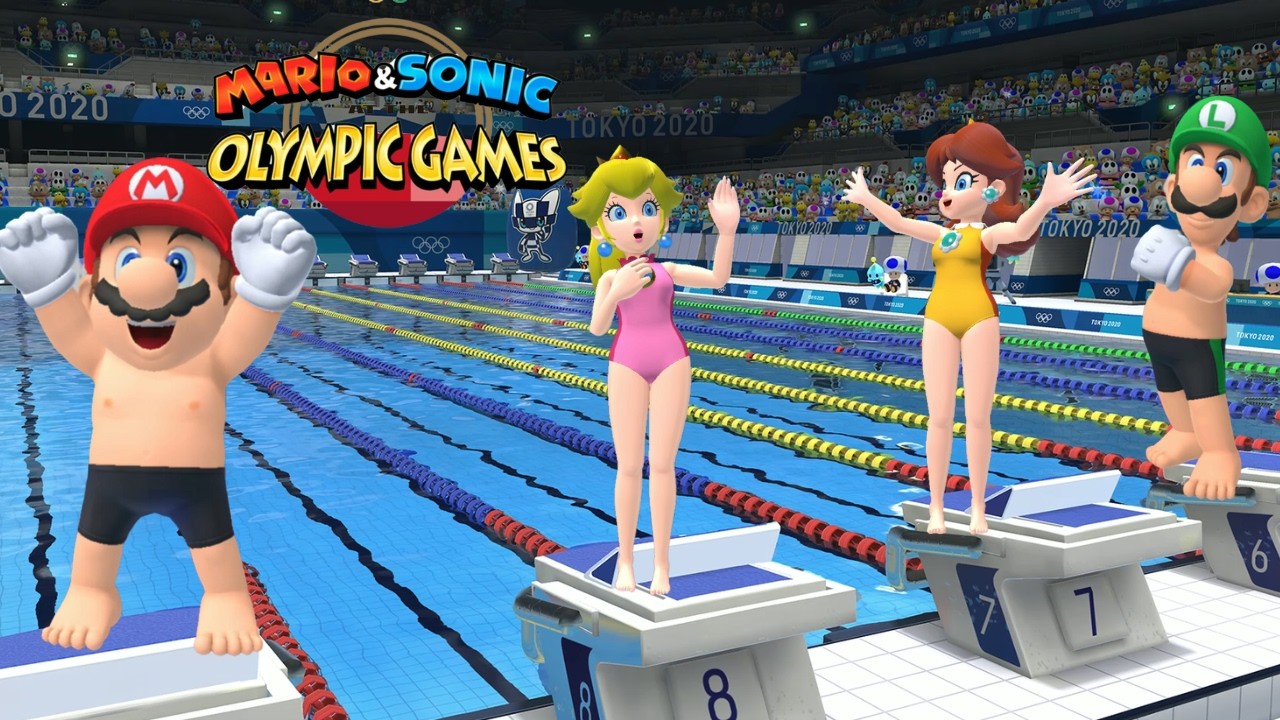 Swimming 100m Hard Mario & Sonic At The Olympic Games Tokyo 2020 Mario & Peach ++ Bowser Gameplay NS