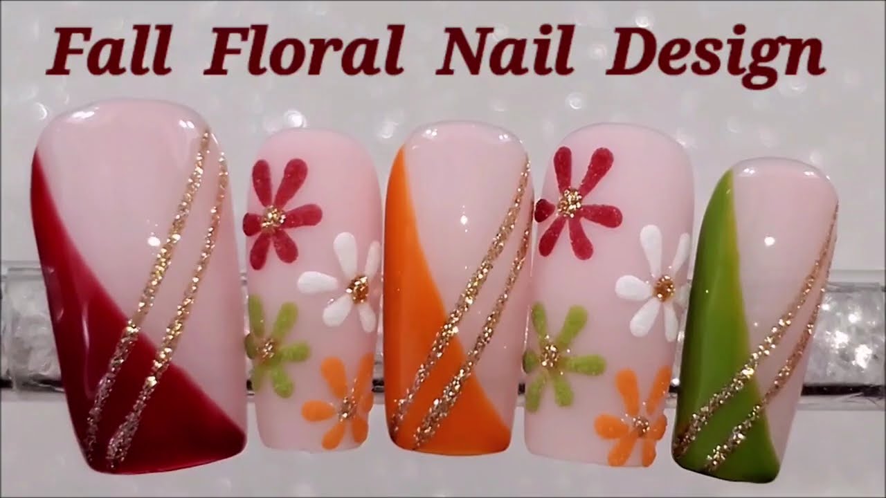 Fall Floral Nails | Colorful Flowers using Sweater Nail Technique | Easy DIY Nail Art on Press ons