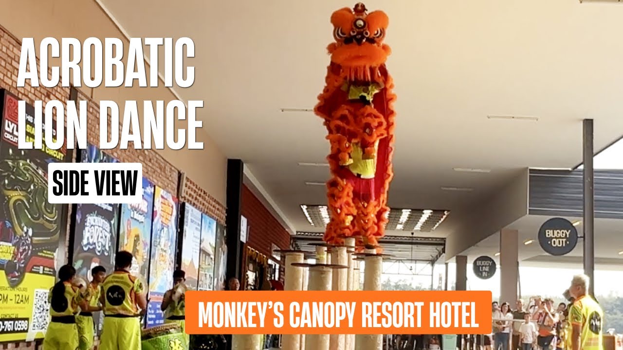 Acrobatic Lion Dance High Poles | Side View (Short Pole Action) | Monkeys Canopy Resort Hotel 