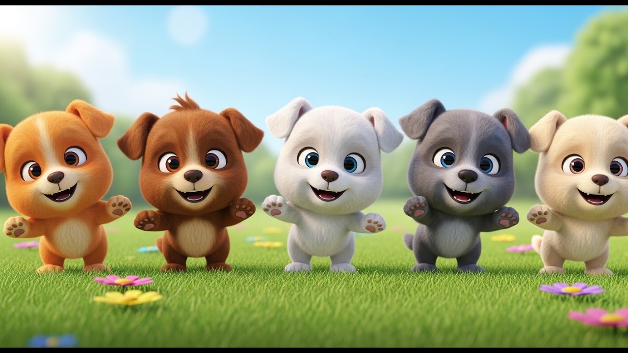 Five Little Baby Puppies Wiggle Wiggle Wiggle | Fun Action Song for Kids