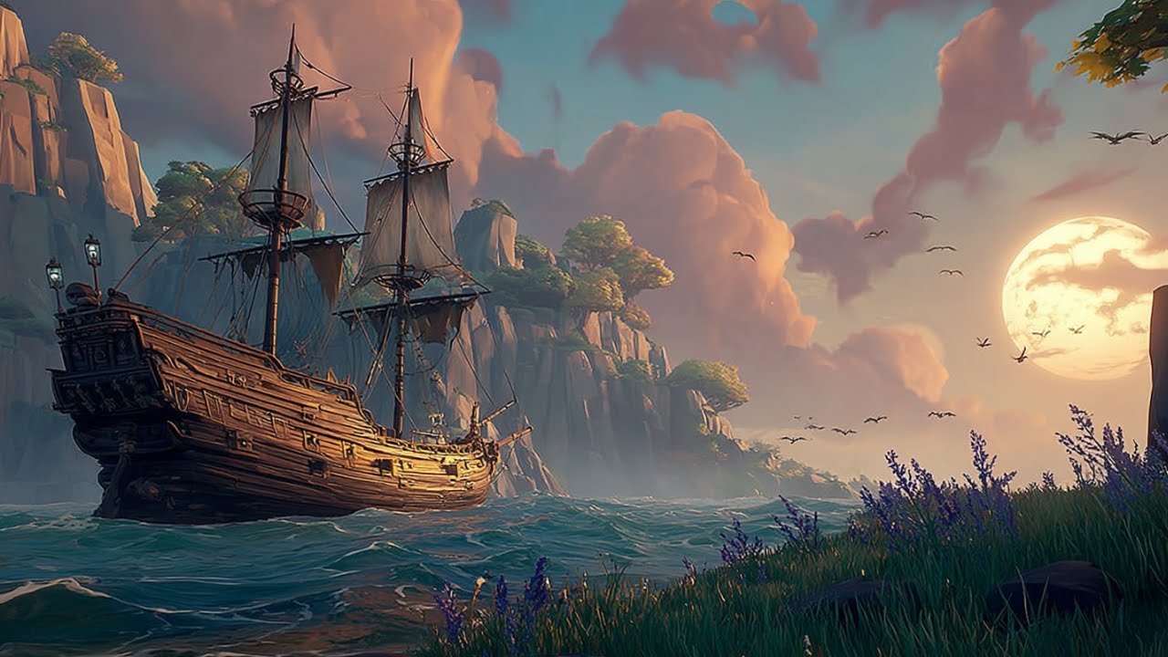 Sunset Harbor Drift | Calm Fantasy Folk Ambience for Relaxation, Writing & D&D (Looping)