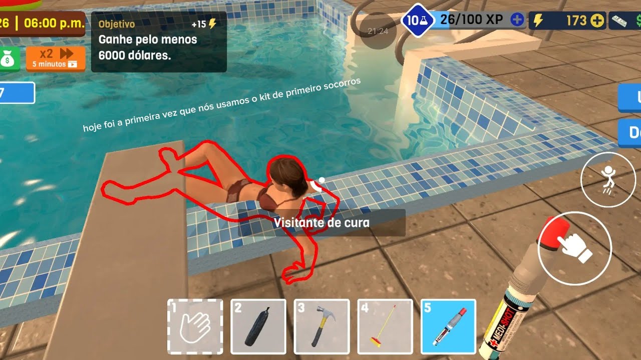 Hoje uma pessoa escorregou na piscina eu tive que fazer os primeiros socorros