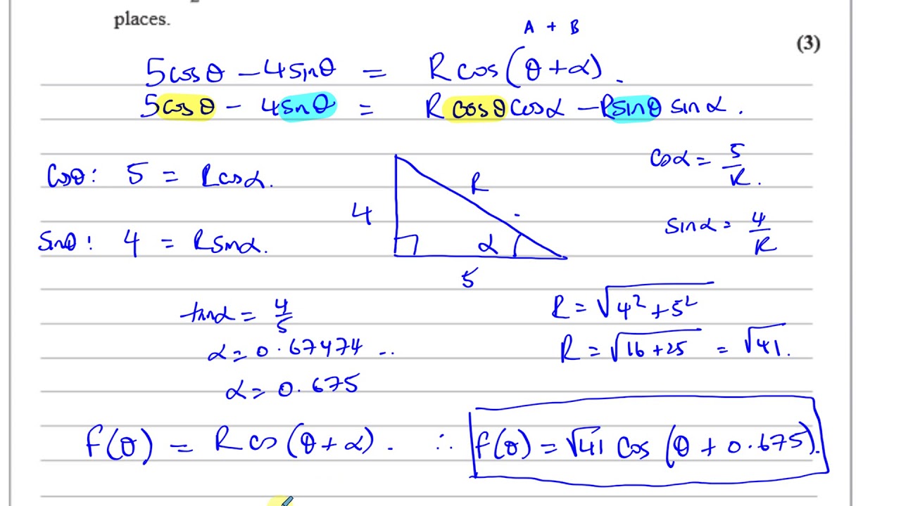 WMA13 IAL (Edexcel) P3 Jan 2020 Q9 Trigonometric Identities,  Transformations