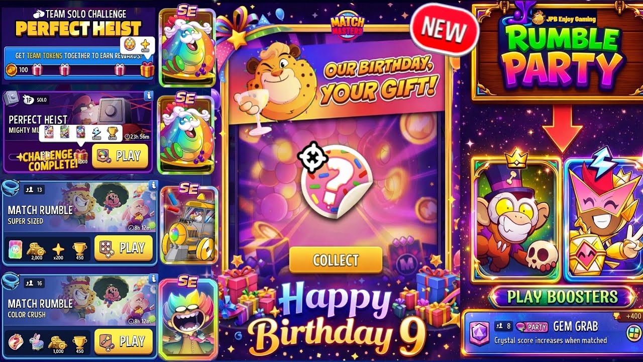 NEW Sticker Birthday 9🎂/(Party+2 Solo+2 Rumble) Team Solo/ Mighty Mushrooms/ Super Sized/Color Crush