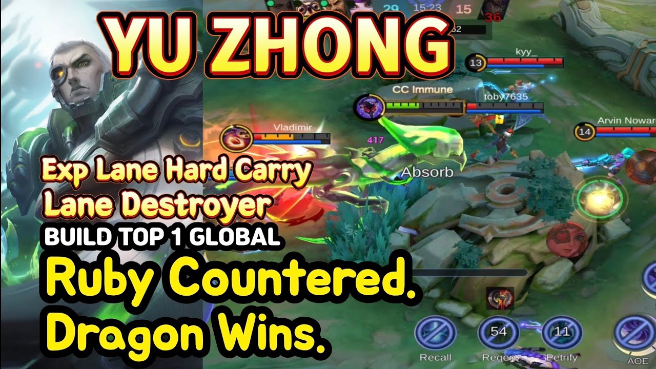 Yu Zhong (Mythical Glory): EXP Counter Pick vs Ruby | Hard Carry Win | BUILD TOP1 GLOBAL | MLBB