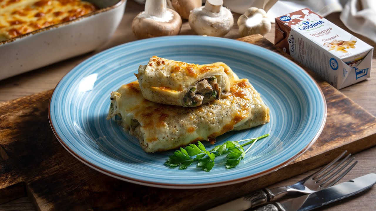 Clatite sarate 🥞 umplute cu ciuperci, pui si smantana 🍄🍗