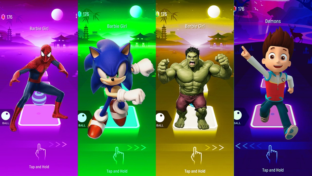 Spider-Man vs Sonic vs Hulk vs PJ Masks | Barbie Girl Tiles Hop EDM Rush Challenge! 🔥