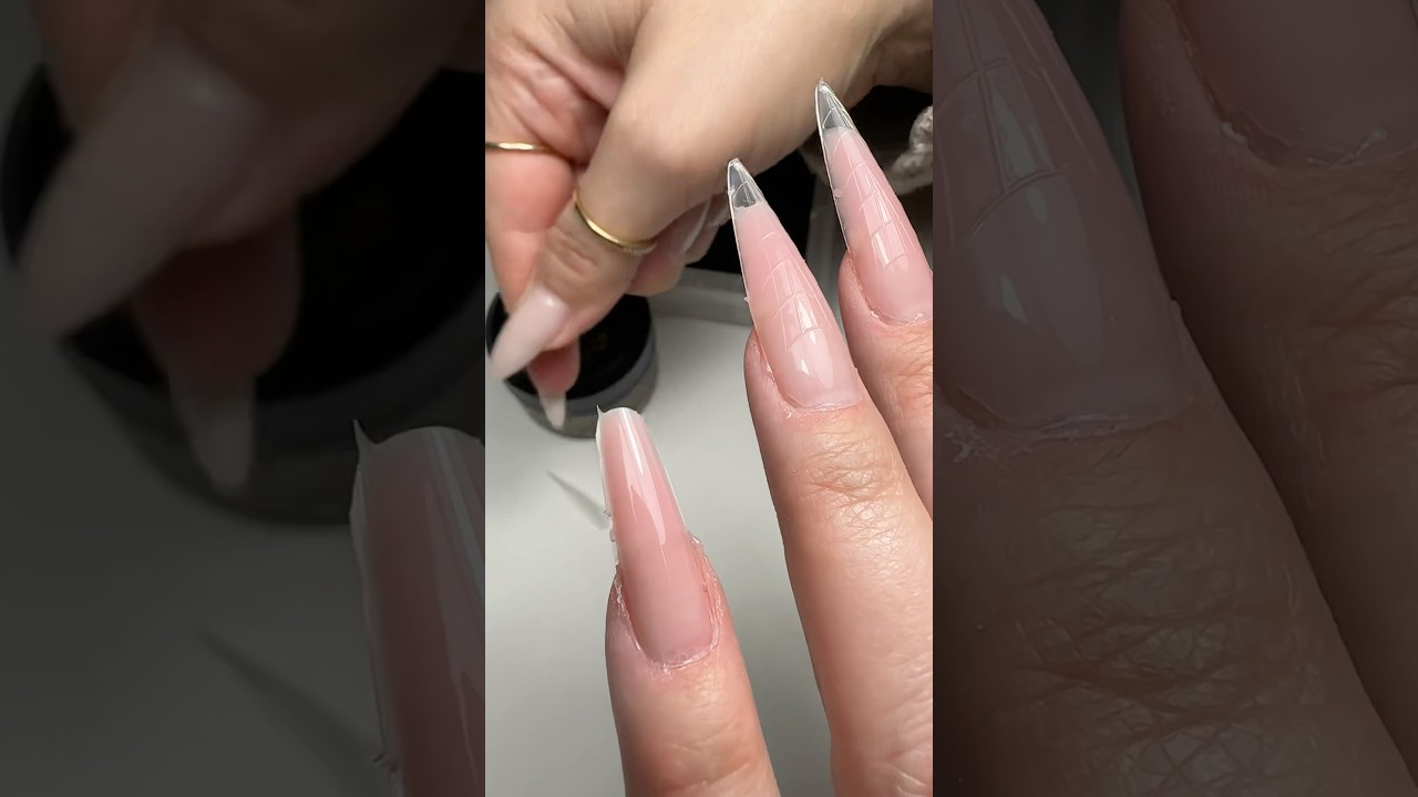 Almond Dual Forms nail extensions, in structured gel Rose Nude from @mgartgel #asmr