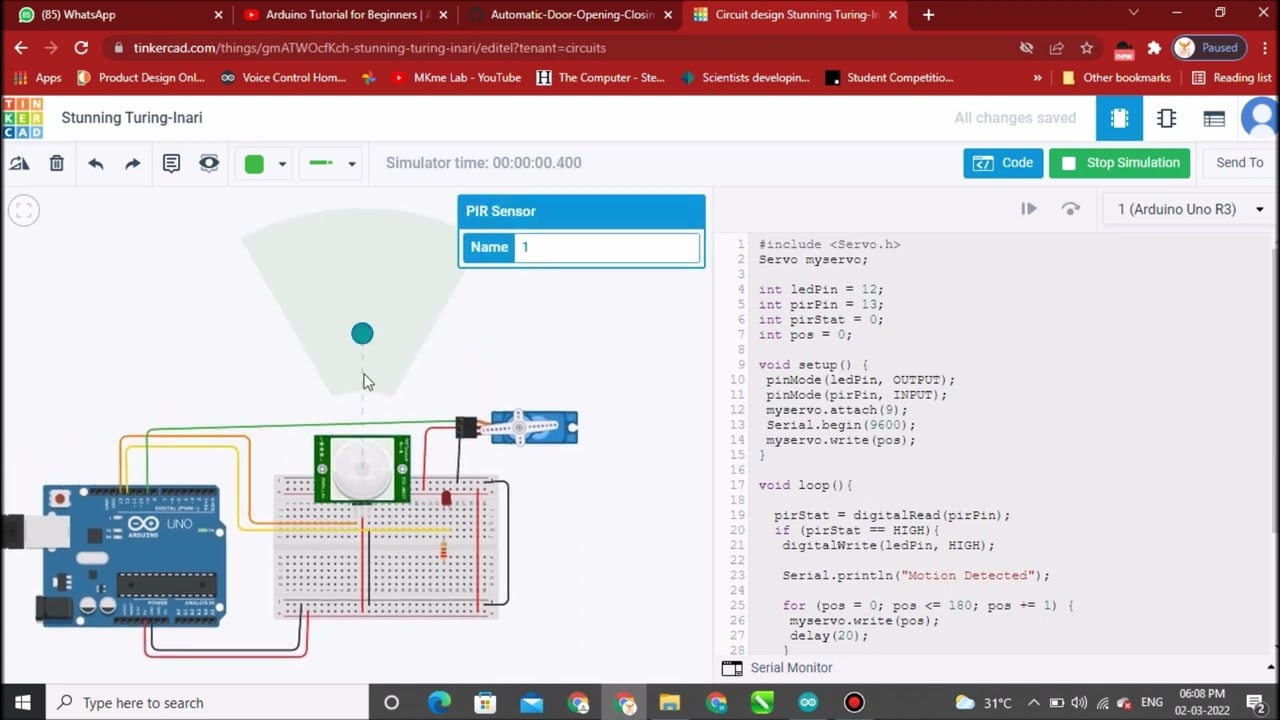 Automatic Door open and close Project Using PIR Sensor and Arduino Uno