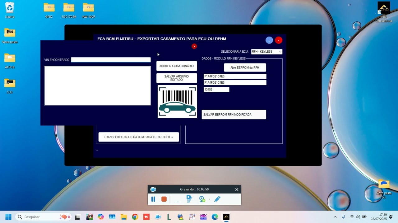 Nova Carga da Alpha Calculadora - permite transferir o casamento da BCM fujitsu para ecu IAW 10GF