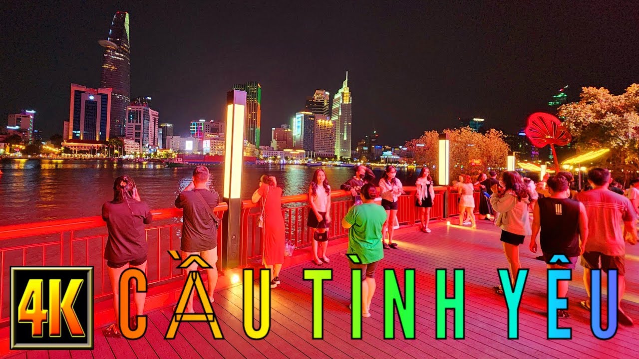 CẦU TÌNH YÊU (cầu Ông Cậy Thủ Thiêm) ở Công viên Bờ Sông Sài Gòn về đêm
