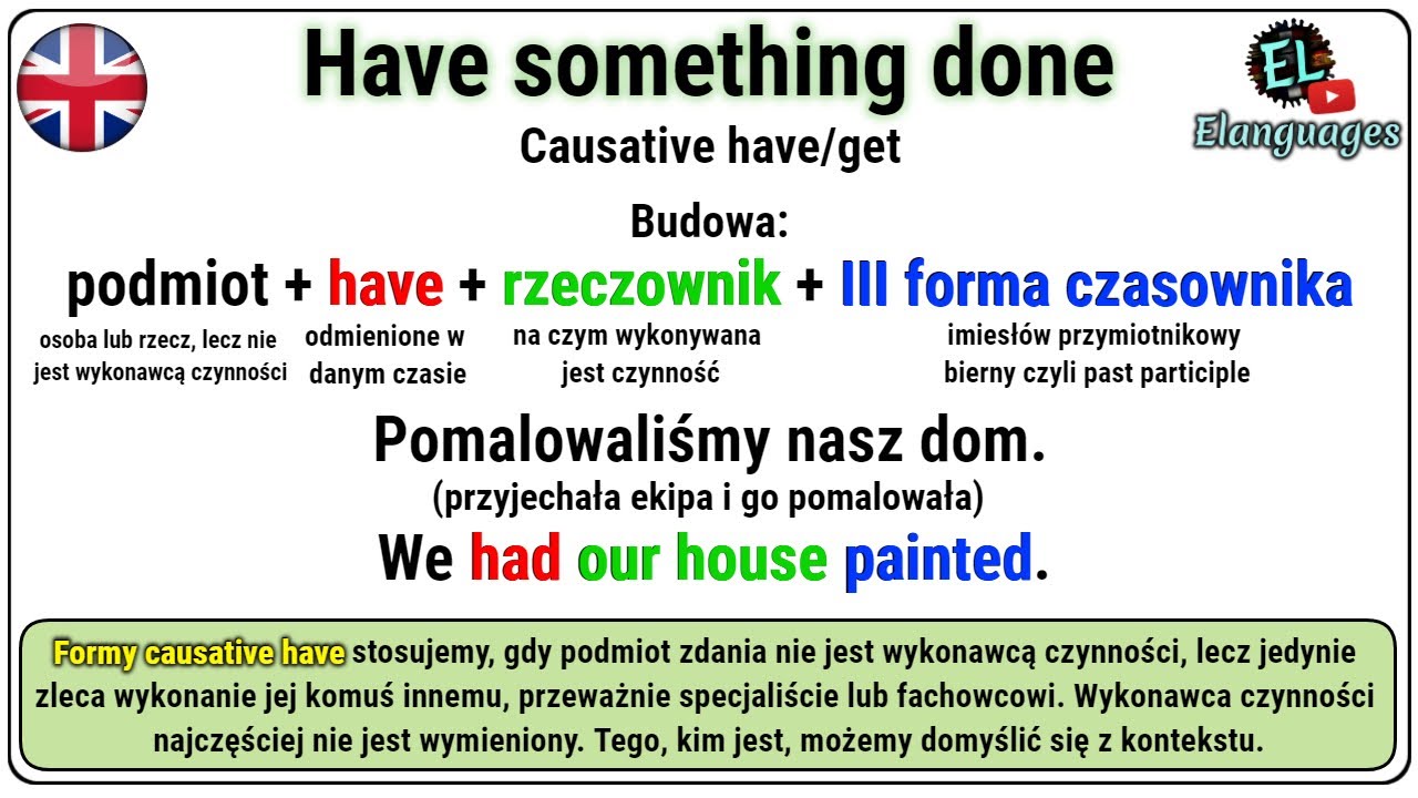 Have something done angielski forma kauzatywna konstrukcja - Causative have get sth done in English