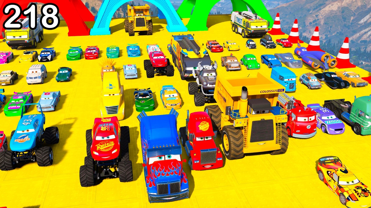 SPIDER-MAN GTA V Mods Stunt Car Racing Challenge DISNEY CARS MCQUEEN AND FRIENDS MEGA RAMP ep 218