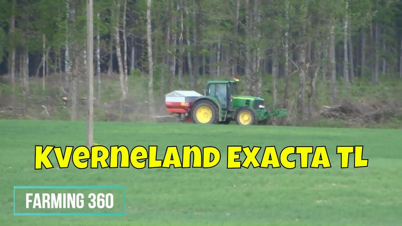 Kverneland Exacta TL Geospread fertilizer spreader in action with John Deere