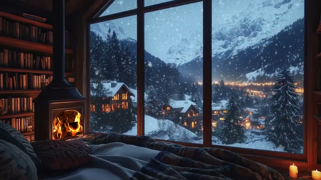 ❄️🔥Winter Snow Fireplace | Cozy Cabin During Blizzard 3 Hours | Deep Rest Sleep Meditation Study