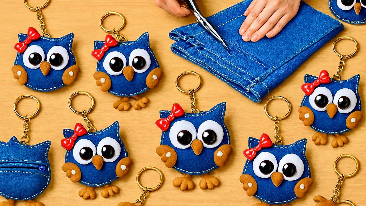 I Turned Old Jeans into Cute Owl Keychains!😃