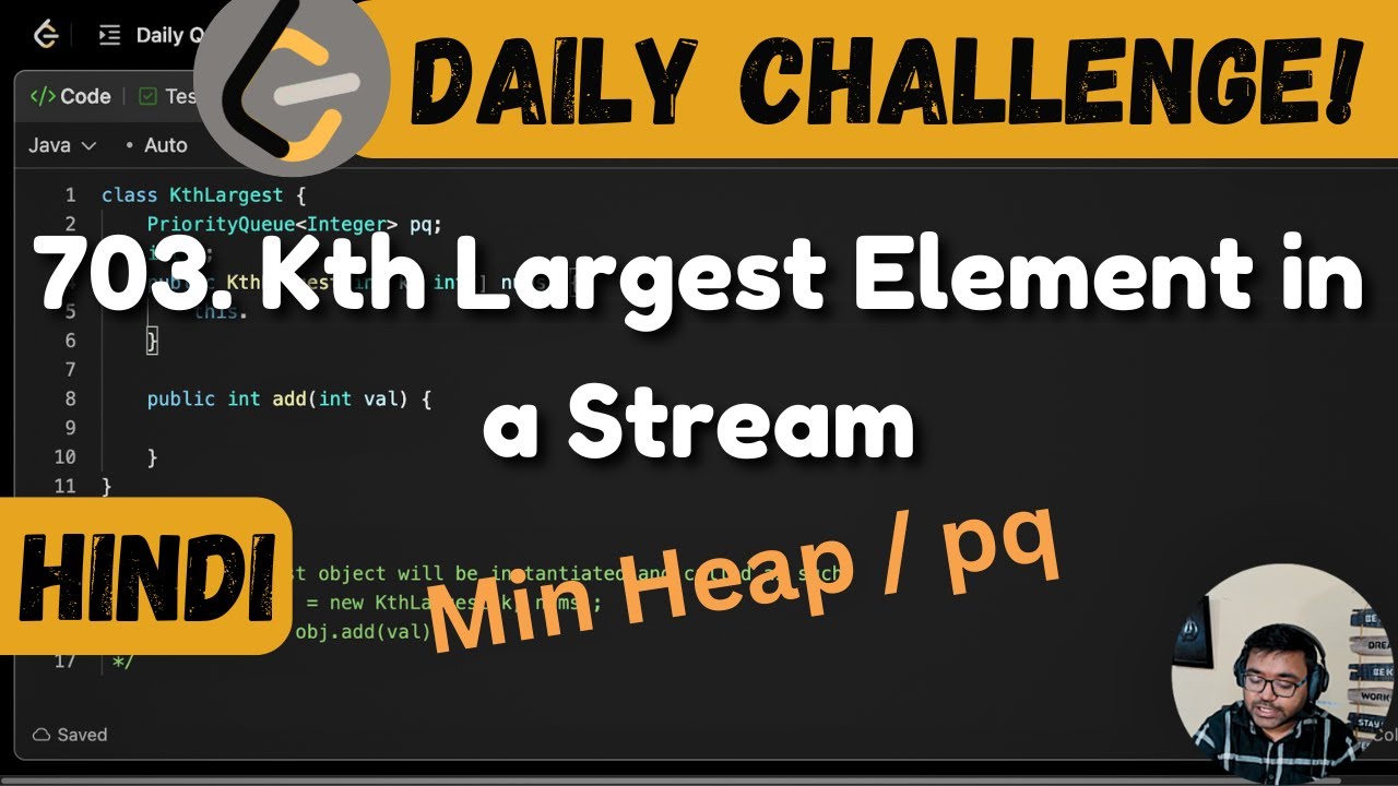 703. Kth Largest Element in a Stream | Leetcode Daily Challenge | DSA | Hindi