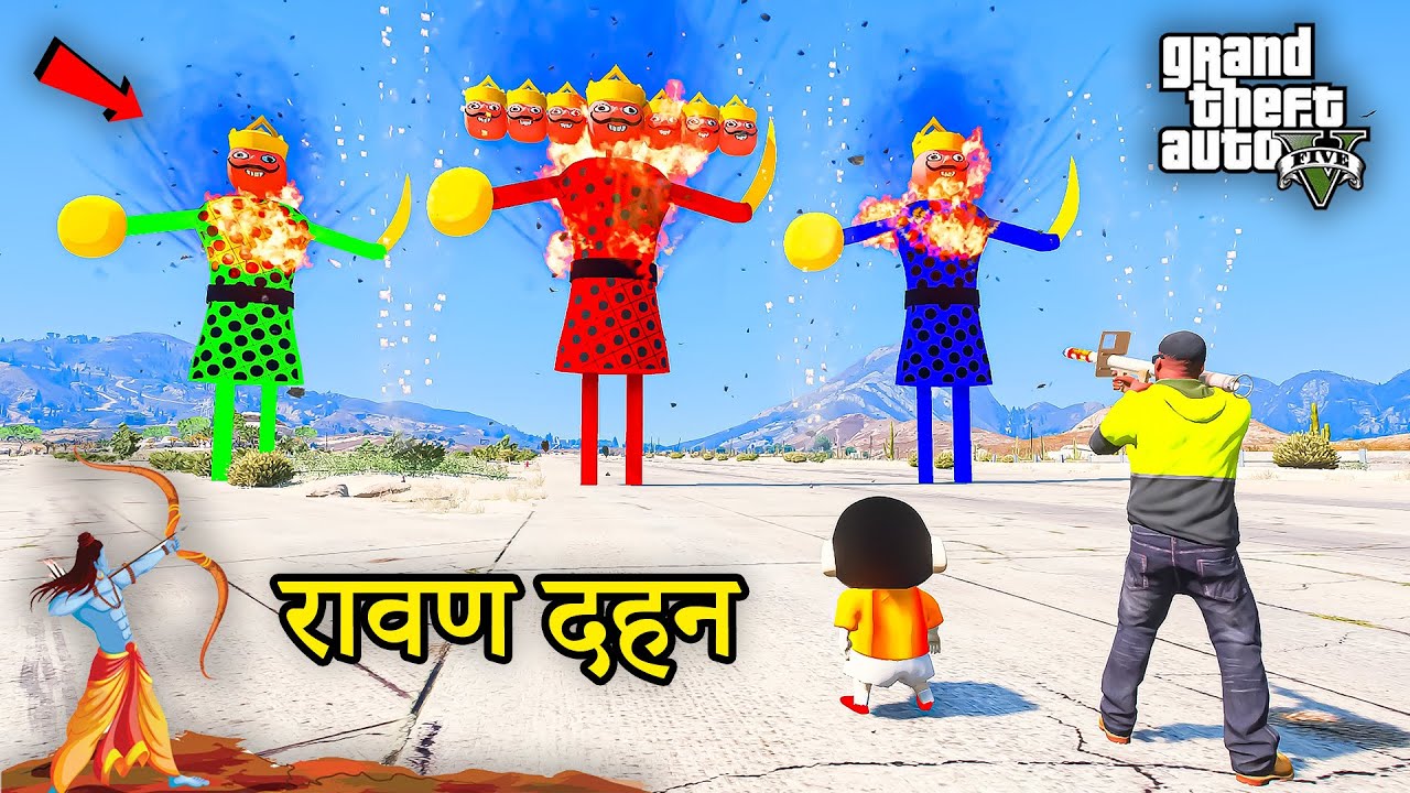 Franklin & Shinchan Celebrate Ravan Dahan In GTA 5 || Dussehra  in GTA 5 || JNK GAMING POINT