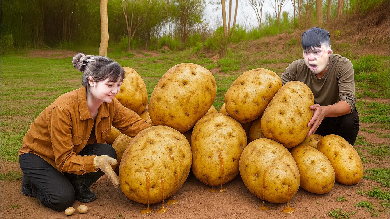 Harvesting Mutant Giant Potatoes | Village Girl Cooks & Sells Them All at Market!