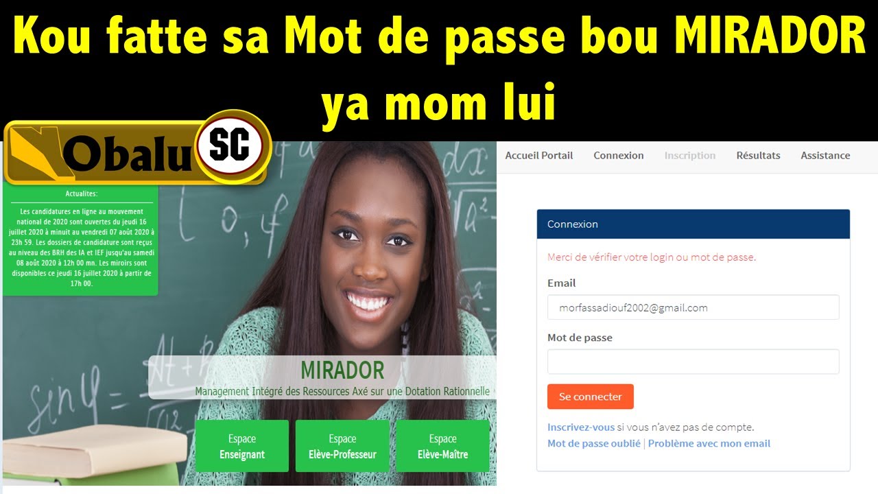 Kou fatte sa Mot de passe bou MIRADOR ya mom lui
